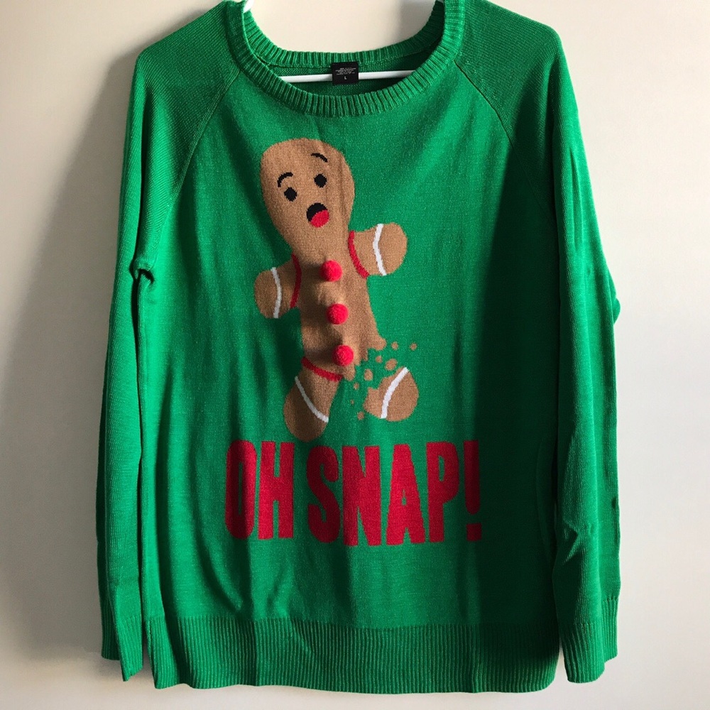 Oh Snap! Green Long Sleeve Holiday Sweater